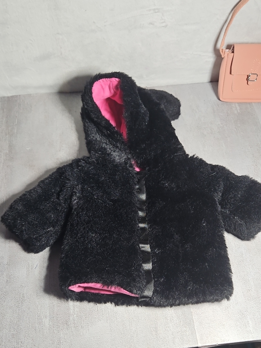 Bkack & Pink Fur Hoodie For 18 Inch Doll